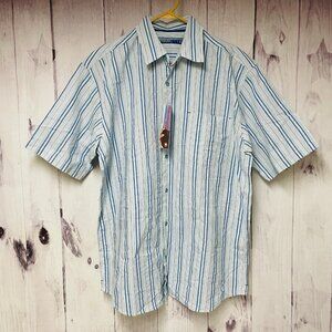 Ferruche Shirt Mens Size Large Blue Striped Short Sleeve Button Front